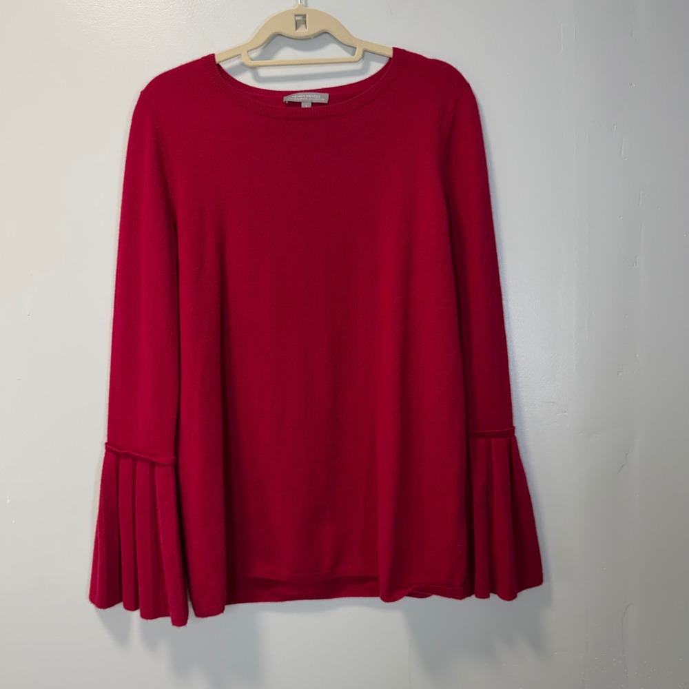 Neiman Marcus Cashmere Collection Red Pleated Bell Sleeve Sweater Large
